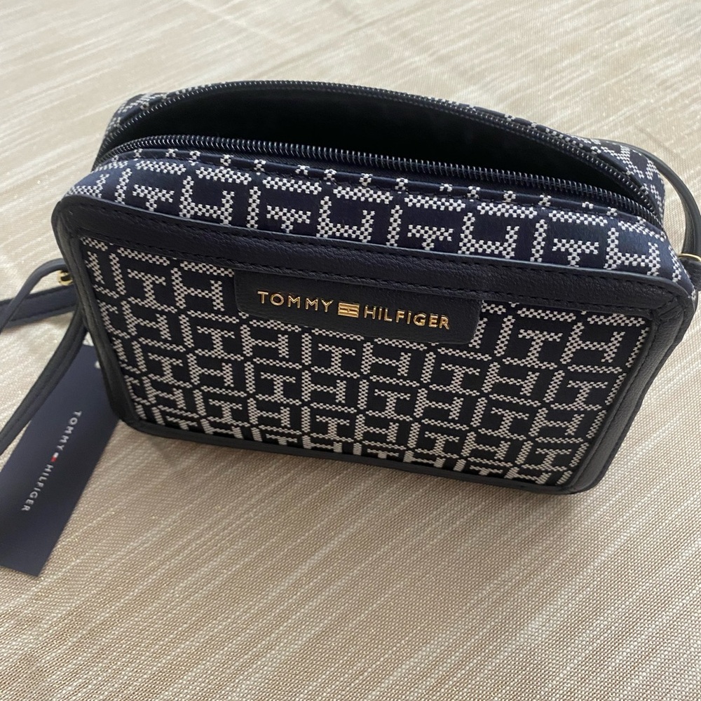 Tommy Hilfiger Signature Monogram Blue and White Crossbody Bag